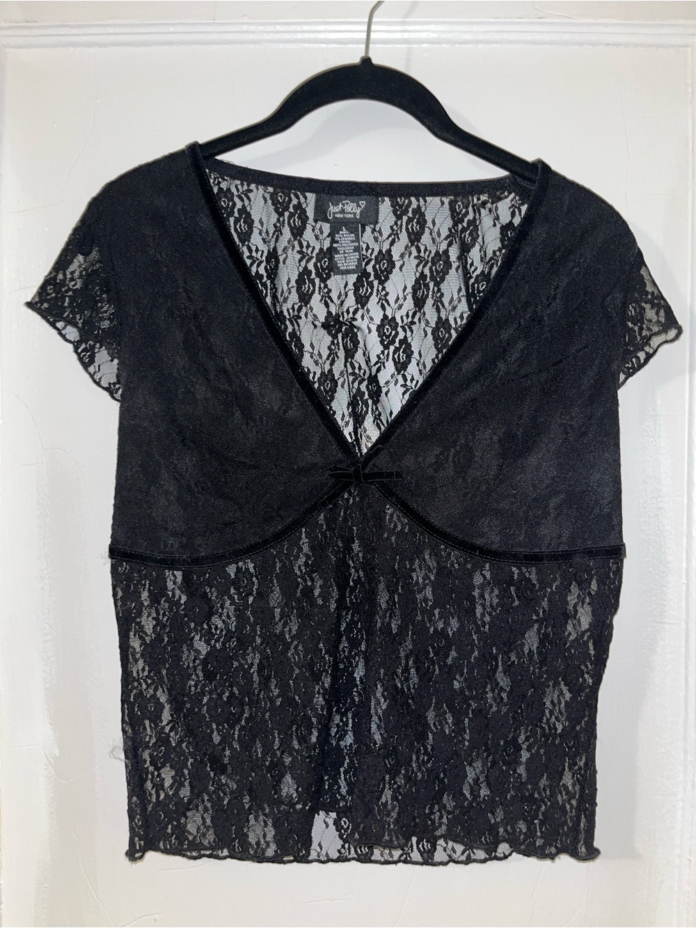 Just Polly Black Lace V-Neck Sheer Top